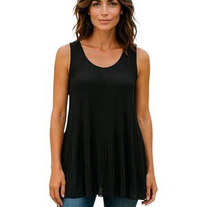 Grace Elements Blouse 2-in-1 Womens Black Pleated Sleeveless Tunic Top M Resort